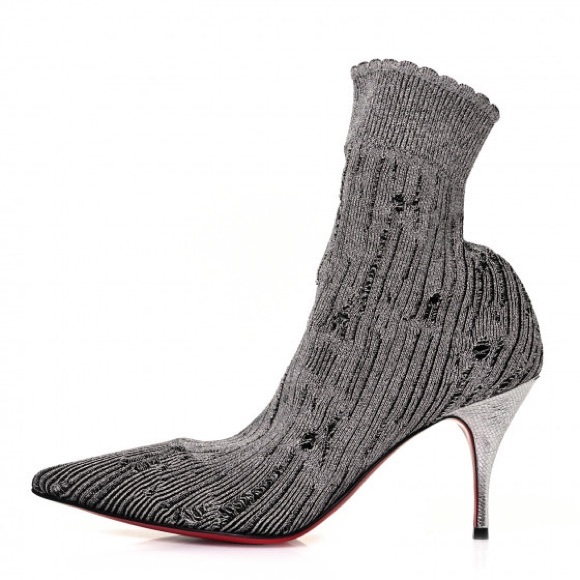 Christian Louboutin Tricot Lurex Sandrine 80 Sock Ankle Boots 42 Grey - Picture 11 of 11